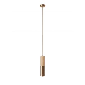   Suspended lamp with textile cable and double Tub-E14 wooden and metal shade - Made in Italy