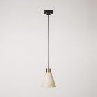 Track-mounted pendant lamp with conical wooden shade