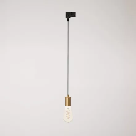 Suspended lamp with satin metal rail cover