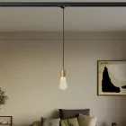 Suspended lamp with satin metal rail cover