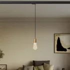 Suspended lamp with satin metal rail cover
