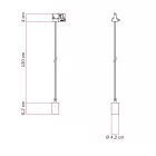 Suspended lamp with satin metal rail cover