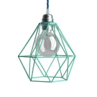 Suspended lamp with textile cable, diamond-shaped lampshade and metal details - Made in Italy - Bulb included