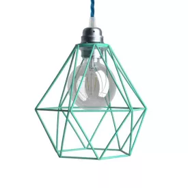   Suspended lamp with textile cable, diamond-shaped lampshade and metal details - Made in Italy - Bulb included