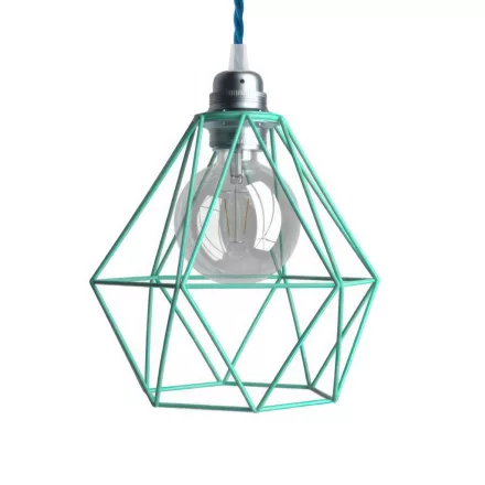 Suspended lamp with textile cable, diamond-shaped lampshade and metal details - Made in Italy - Bulb included