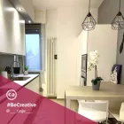 Suspended lamp with textile cable, diamond-shaped lampshade and metal details - Made in Italy - Bulb included