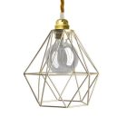 Suspended lamp with textile cable, diamond-shaped lampshade and metal details - Made in Italy - Bulb included