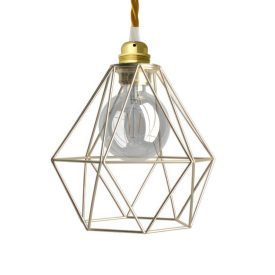   Suspended lamp with textile cable, diamond-shaped lampshade and metal details - Made in Italy - Bulb included