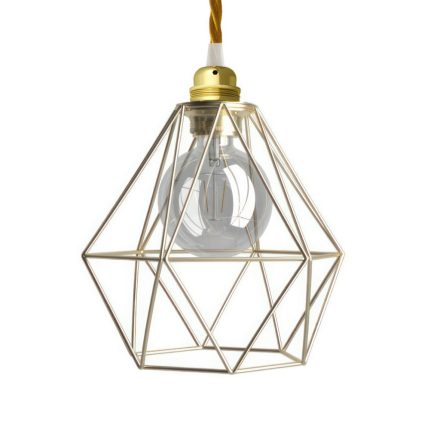 Suspended lamp with textile cable, diamond-shaped lampshade and metal details - Made in Italy - Bulb included