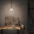 Suspended lamp with textile cable, drop-shaped lampshade and metal details - Made in Italy - Bulb included