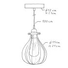 Suspended lamp with textile cable, drop-shaped lampshade and metal details - Made in Italy - Bulb included