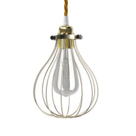   Suspended lamp with textile cable, drop-shaped lampshade and metal details - Made in Italy - Bulb included