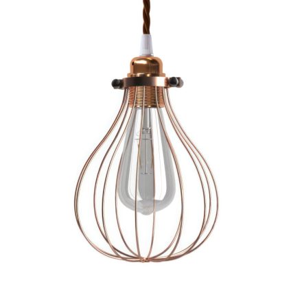 Suspended lamp with textile cable, drop-shaped lampshade and metal details - Made in Italy - Bulb included