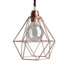 Suspended lamp with textile cable, diamond-shaped lampshade and metal details - Made in Italy - Bulb included