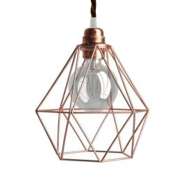   Suspended lamp with textile cable, diamond-shaped lampshade and metal details - Made in Italy - Bulb included