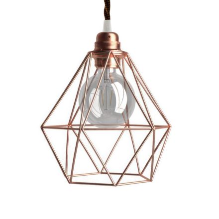 Suspended lamp with textile cable, diamond-shaped lampshade and metal details - Made in Italy - Bulb included