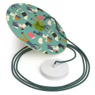 Suspended lamp with textile cable, UFO double-sided wooden lampshade and metal details - Made in Italy - Bulb included