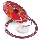 Suspended lamp with textile cable, UFO double-sided wooden lampshade and metal details - Made in Italy - Bulb included