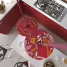 Suspended lamp with textile cable, UFO double-sided wooden lampshade and metal details - Made in Italy - Bulb included