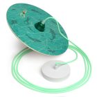 Suspended lamp with textile cable, UFO double-sided wooden lampshade and metal details - Made in Italy - Bulb included