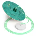 Suspended lamp with textile cable, UFO double-sided wooden lampshade and metal details - Made in Italy - Bulb included