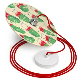   Suspended lamp with textile cable, UFO double-sided wooden lampshade and metal details - Made in Italy - Bulb included