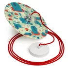 Suspended lamp with textile cable, UFO double-sided wooden lampshade and metal details - Made in Italy - Bulb included