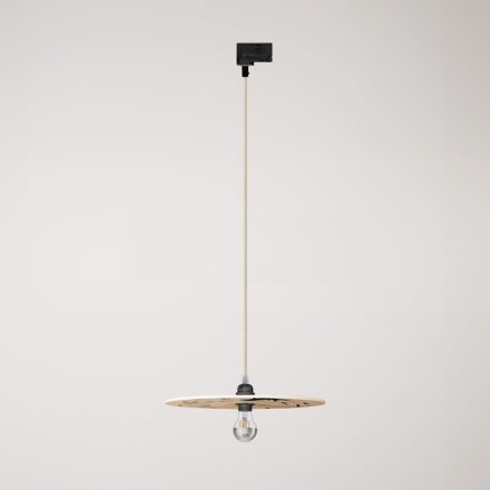 Rail-mounted pendant lamp UFO with double-sided wooden shade