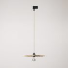 Rail-mounted pendant lamp UFO with double-sided wooden shade