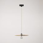Rail-mounted pendant lamp UFO with double-sided wooden shade