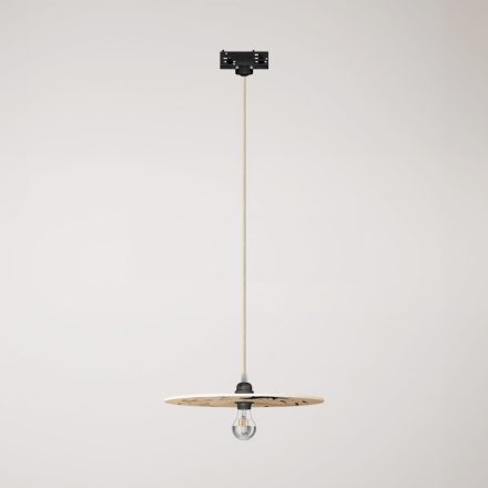 Rail-mounted pendant lamp UFO with double-sided wooden shade