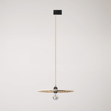 Rail-mounted pendant lamp UFO with double-sided wooden shade