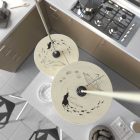 Suspended lamp with textile cable, UFO double-sided wooden lampshade and metal details - Made in Italy - Bulb included