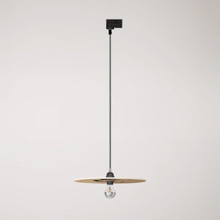 Rail-mounted pendant lamp UFO with double-sided wooden shade