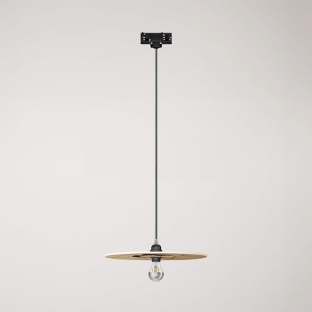 Rail-mounted pendant lamp UFO with double-sided wooden shade