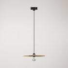 Rail-mounted pendant lamp UFO with double-sided wooden shade