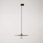 Rail-mounted pendant lamp UFO with double-sided wooden shade