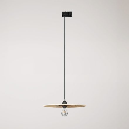 Rail-mounted pendant lamp UFO with double-sided wooden shade