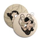 Rail-mounted pendant lamp UFO with double-sided wooden shade