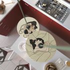 Suspended lamp with textile cable, UFO double-sided wooden lampshade and metal details - Made in Italy - Bulb included