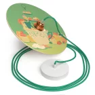 Suspended lamp with textile cable, UFO double-sided wooden lampshade and metal details - Made in Italy - Bulb included