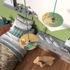 Suspended lamp with textile cable, UFO double-sided wooden lampshade and metal details - Made in Italy - Bulb included