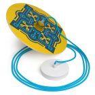 Suspended lamp with textile cable, UFO double-sided wooden lampshade and metal details - Made in Italy - Bulb included