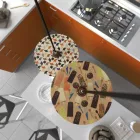 Suspended lamp with textile cable, UFO double-sided wooden lampshade and metal details - Made in Italy - Bulb included