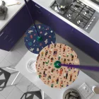 Suspended lamp with textile cable, UFO double-sided wooden lampshade and metal details - Made in Italy - Bulb included