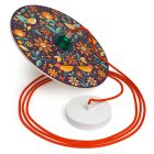 Suspended lamp with textile cable, UFO double-sided wooden lampshade and metal details - Made in Italy - Bulb included