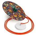 Suspended lamp with textile cable, UFO double-sided wooden lampshade and metal details - Made in Italy - Bulb included