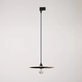 Rail-mounted pendant lamp UFO with double-sided wooden shade