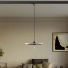 Rail-mounted pendant lamp UFO with double-sided wooden shade