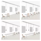 Rail-mounted pendant lamp UFO with double-sided wooden shade